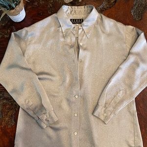 Silver Metallic Button Down Long Sleeve Shirt